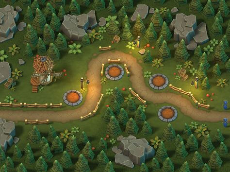 ArtStation - Tower Defense Levels, Yegor Blinov Tower Defense Game Design, Tower Defense Concept Art, Tower Defense Game, Top Down Game, Game Level Design, Tower Games, Tower Defense, Low Poly Art, Level Design