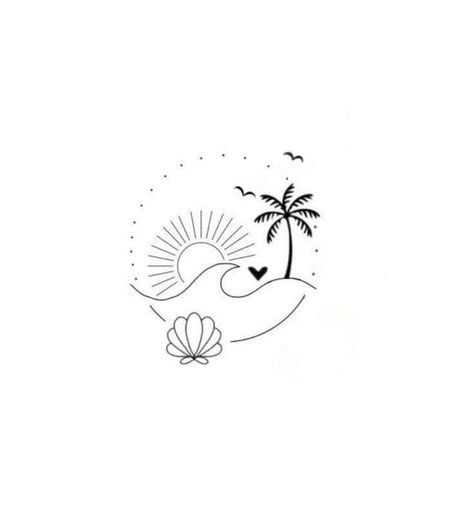 Easy Beach Tattoo, Beach Tattoo Sketch, Beachy Tattoos Small Ankle, Life Is A Beach Tattoo, Sun Sand Sea Tattoo, Sea Beach Tattoo, Simple Beach Themed Tattoos, Small Matching Beach Tattoos, Small Cute Tattoos For Women Unique