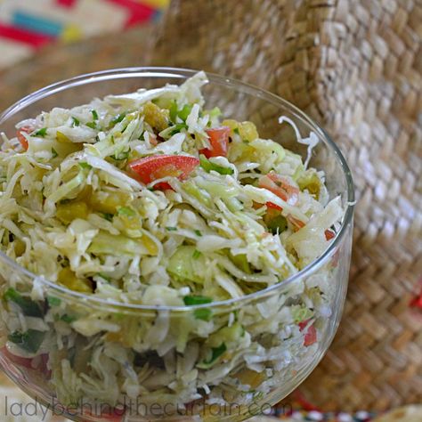 Cabbage Salsa |  One of a kind salsa made with angel hair shredded cabbage, green chiles and more. Angel Hair Cabbage Recipes, Cabbage Salsa Recipe, Mexican Cabbage Salsa, Cabbage Dip, Apple Vinaigrette, Cabbage Salsa, Easy Salsa Recipe, Homemade Salsa Recipe, Shredded Cabbage