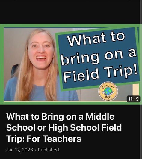 Do you want to take your students on a field trip? Watch this video to learn some of my tips when packing for a field trip. One of the best ways to help a field trip go smoothly is to make sure you are prepared! This list of items to bring on a middle school or high school field trip includes: a backpack, first aid kit, pads (yes, that's important!), sunscreen and more! What To Bring On A Field Trip For School, School Field, School Field Trip, Aid Kit, Lists To Make, First Aid Kit, What To Pack, First Aid, Field Trip