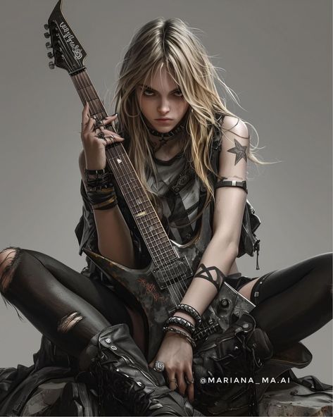 Heavy Metal Guitarists, Person Holding Guitar, Woman Guitarist, Pop Music Aesthetic, Girl Guitarist, Rock Photoshoot, Guitarist Art, Metal Guitarist, Female Punk