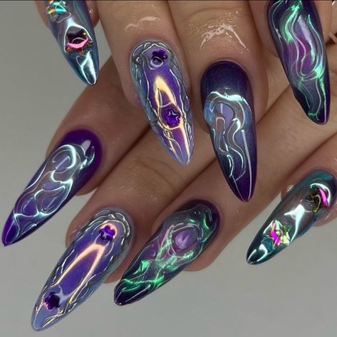 Alien Inspired Nails, Vday Nails, Edgy Nails, Dark Nails, Cute Nails, Nails, Color