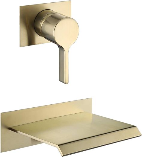 sumerain Wall Mount Bathtub Faucet Black with Waterfall Tub Spout Single Handle with Rough in Valve High Flow - Amazon.com Brass Wall Mount Faucet, Brass Tub, Wall Mount Tub Faucet, Gold Shower, Waterfall Wall, Wall Mount Faucet, Tub Spout, Tub Filler, Video Wall