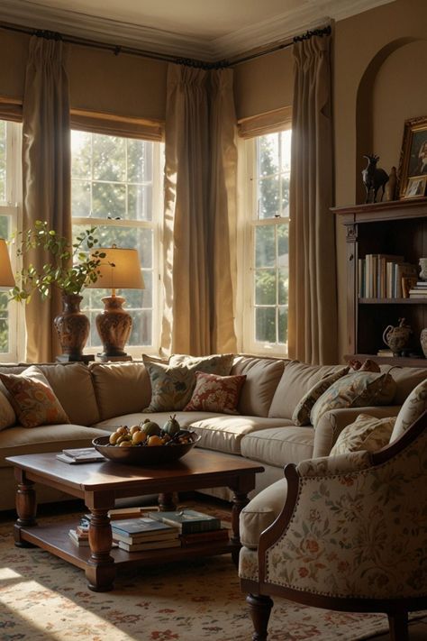 Traditional English Living Room, Living Room With Antique Furniture, Traditional Cozy Living Room, Antique Living Room Ideas, Ralph Lauren Living Room, Cozy Traditional Living Room, Ralph Lauren Home Living Room, Traditional Sitting Room, Colonial Home Interior