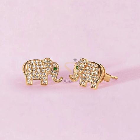 Elephant Earrings Studs, Unique Studs, Stud Earrings Unique, Gold Elephant, Elephant Earrings, Stud Earrings Gold, Sparkle Earrings, Fancy Diamonds, Hand Chain