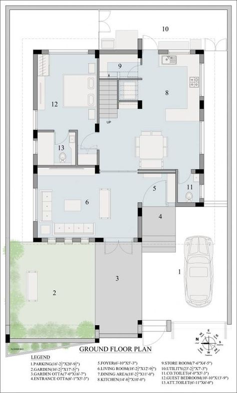 Bungalow Design Has A Modernistic Approach, Embellished With Traditional Elements | ZZARNA SSTUDIO - The Architects Diary Bungalow Design Plan, Small Duplex House Plans, Vastu Plan, Residential Plan, U Shaped Houses, North Facing House, Bungalow Interior, Duplex Floor Plans, Small Bungalow