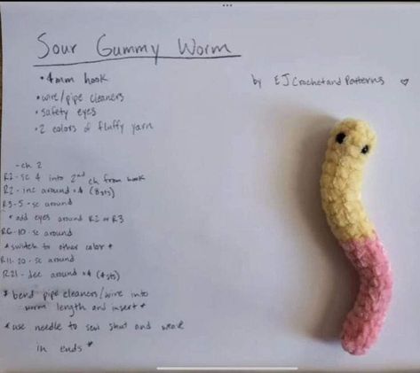 Crochet Sour Gummy Worms, Crochet Gummy Worm Pattern, Sour Gummy Worms, Gummy Worm, Crochet Cute, Gummy Worms, Pipe Cleaner, Cute Stuff, Other Colors