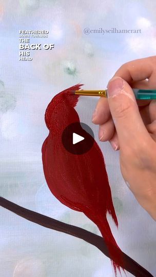 Painting Cardinals On Rocks, Bird Painting Acrylic Simple Tutorial, Cardinal Painting Easy, Easy Bird Painting, Bird Painting Tutorial, Cardinal Birds Art, Cardinal Watercolor, Cardinal Painting, Easy Bird