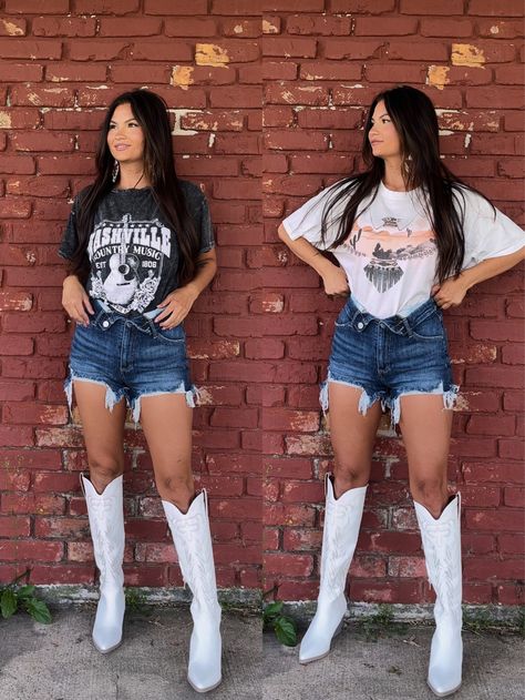 Shorts With Boots, Rodeo Outfits For Women, White Cowboy Boots Outfit, Cowboy Wear, Africa Fashion Woman, Conference Outfit, Cowgirl Couture, White Cowboy Boots, Boho Summer Outfits