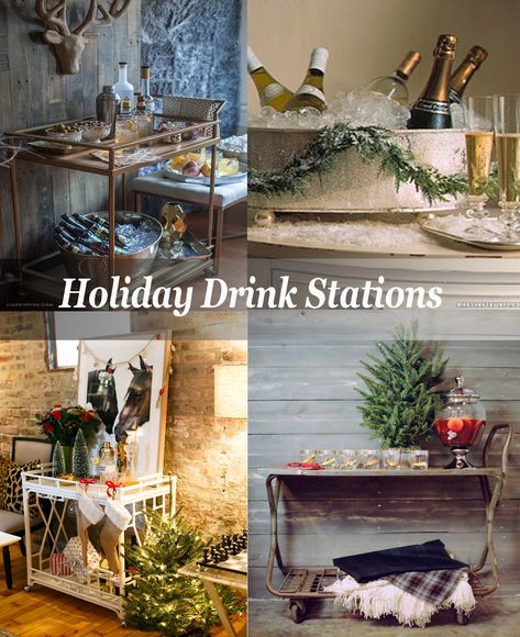 Holiday drink stations and bar cart ideas for your New Year's Eve party! Wine Apartment, Holiday Drinks Alcohol Christmas, Beverage Station Party, Christmas Bar Cart, Holiday Drinks Alcohol, New Year's Drinks, Christmas Drinks Alcohol Recipes, Drink Stations, Christmas Drinks Alcohol