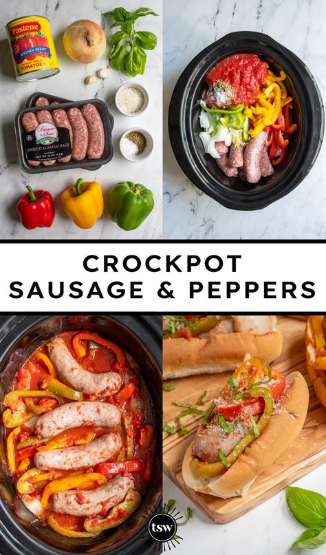 Easy to make, this recipe for Crockpot Sausage and Peppers will be an instant hit. Just dump and go and this meal cooks itself with delicious sausages together with peppers, onions, and canned tomatoes to make a meal everyone will love. Crockpot Sausage and Peppers, Slow Cooker Sausage and Peppers, Italian Sausage Crockpot, sausage peppers and onions crockpot, Slow Cooker Italian Sausage Italian Sausage Peppers And Onions Crockpot, Hot Sausage In Crockpot, Sausage And Peppers Crockpot Slow Cooker, Frozen Peppers And Onions Recipes, Peppers And Onions Crockpot, Sausage Peppers And Onions Crockpot, Italian Sausage And Peppers Crockpot, Sausage Pepper And Onions Crockpot, Crockpot Sausage And Peppers