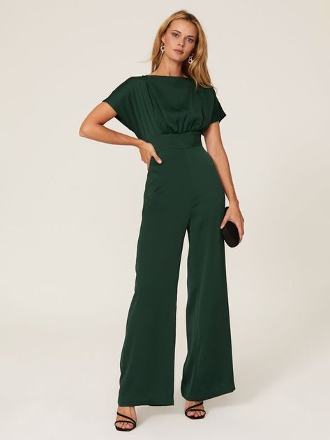 28 Wedding Guest Jumpsuits for Every Season & Style Wide Leg Jumpsuit Formal, Wedding Guest Jumpsuits, Officiant Attire, Green Jumpsuit Outfit, Jumpsuit Outfit Wedding, Jumpsuit Wedding Guest, Casual Wedding Outfit, Fancy Jumpsuit, Cocktail Jumpsuit