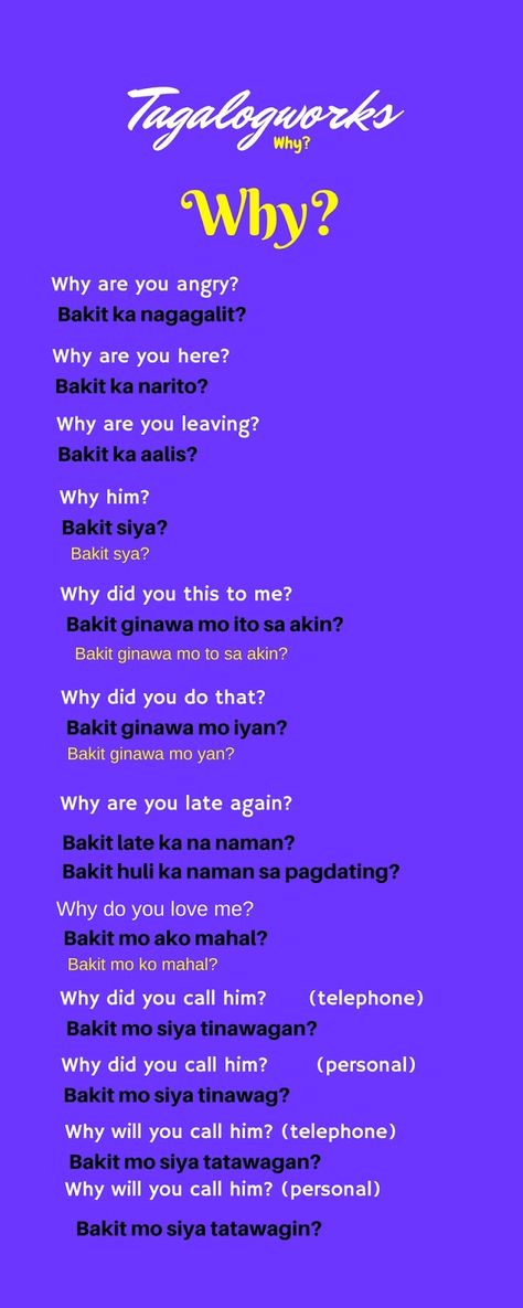 Asking questions in Tagalog Learning Filipino Language, Bisaya Words And Meanings, Ancient Tagalog Words, Deep Questions To Ask Friends, Tagalog Learning, Questions To Ask Friends, Learn Tagalog, Filipino Language, Travel Language