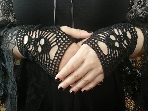 Excited to share the latest addition to my #etsy shop: CROCHET PATTERN Gothic crochet fingerless gloves, black lace short arm warmers (updated pattern) https://etsy.me/3H4YCFU #birthday #halloween #crochet #gothiccrochet #fingerlessgloves #blacklace #shortarmwarmers #g Gothic Crochet, Fingerless Gloves Black, Fingerless Gloves Crochet Pattern, Glove Pattern, Crochet Skull, Crochet Gloves Pattern, Black Lace Shorts, Gloves Pattern, Crochet Fingerless Gloves