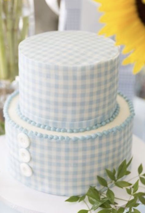 Blue Gingham 1st Birthday, Gingham Cake, Goose Cake, Vintage First Birthday, Boy Baby Shower Cake, Desert Cups, Gingham Party, Oyster Roast, Rabbit Birthday