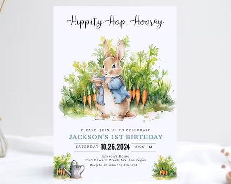 OwliePowlie - Etsy France Horse Birthday Invitations, Third Birthday Invitations, Bunny Invitations, Peter Rabbit Birthday, Space Birthday Invitation, Rabbit Birthday, Wild One Birthday Invitations, Kids Birthday Invitation, Sprinkle Party