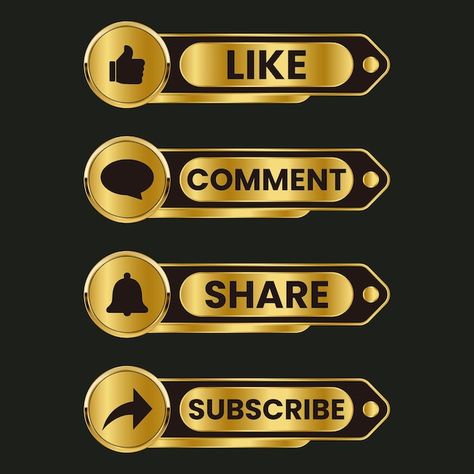 Vector youtube golden like comment share... | Premium Vector #Freepik #vector #youtube-like #youtube-subscribe #youtube #subscribe-icon Like Share And Subscribe Logo, Like And Subscribe Video, Subscribe Icon, Banner Background Design, Logo Gallery Art, Fire Background, Share Logo, Youtube Facts, Indian Flag Wallpaper