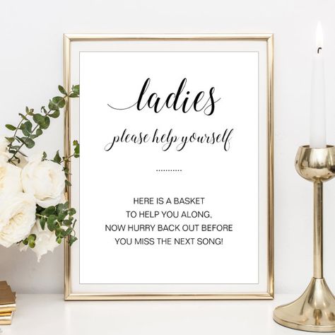 Ladies Bathroom Basket Elegant Wedding Sign Ladies Bathroom Decor Ideas, Wedding Bathroom Basket Ideas, Bathroom Sign Wedding, Wedding Bathroom Basket Sign, Bathroom Basket Wedding, Wedding Bathroom Signs, Ladies Bathroom, Bathroom Basket, Wedding Bathroom