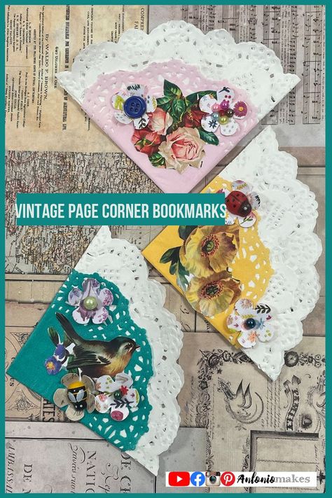 Vintage Page, Handmade Journals Diy, Vintage Bookmarks, China Crafts, Bookmark Craft, Embellishment Diy, Corner Bookmarks, Easy Arts And Crafts, How To Make Paper Flowers