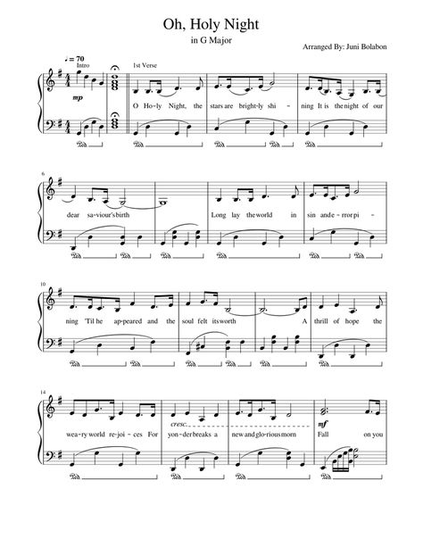 Download and print in PDF or MIDI free sheet music for Oh Holy Night by Misc Traditional arranged by Junskie Bolabon for Piano (Solo) Oh Holy Night Sheet Music Free Printable, Oh Holy Night Sheet Music, Oh Holy Night Lyrics, O Holy Night Sheet Music, Easy Sheet Music, Christmas Sheet Music, Oh Holy Night, G Major, O Holy Night