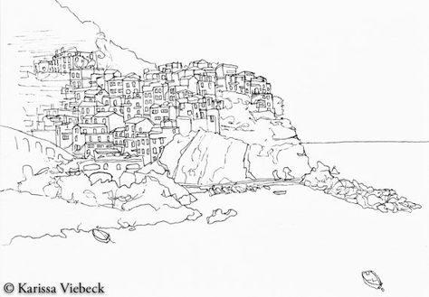 Karissa Viebeck Art on Etsy. Pen drawing of Manarola, Cinque Terre, Italy. Prints Starting a $24.00 Riomaggiore Cinque Terre Italy, Manarola Cinque Terre Italy, Flowers Mandala, Custom Pen, Cinque Terre Italy, Cross Hatching, Custom Pens, Travel Photo, Northern Italy