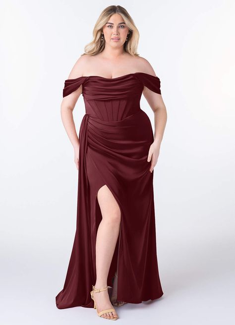 Cabernet Azazie Amyra Bridesmaid Dresses | Azazie Cabernet Bridesmaid Dresses, Bridesmaid Dresses Azazie, Azazie Bridesmaid Dresses, Color Wedding, Long Bridesmaid Dress, Stretch Satin, Color Style, Bridesmaid Dress, Bridal Party