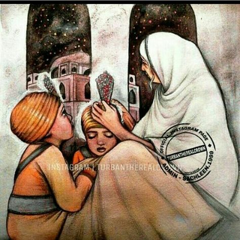 Waheguru ji Chote Sahibzade Drawing, Sahibzade Drawing, Chote Sahibzade Pics, Mata Gujri Ji, Chote Sahibzade, Char Sahibzade, Sikh Paintings, Chaar Sahibzaade, Guru Nanak Ji