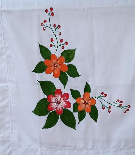 Simple And Easy Fabric Painting Designs, Pillow Cover Fabric Painting Design, Frabic Paint Pictures, Fabric Painting For Beginners, Pillow Cover Designs Ideas Painting, Saree Painting Designs Simple, Bedsheet Embroidery, Floral Drawing Design, Bedsheets Ideas