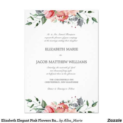 Elizabeth Elegant Pink Flowers Rustic Wedding Invitation #Wedding #Invitations #Marriage #WeddingInvitations Christian Wedding Invitation Card Design, Christian Wedding Invitation Wording, Catholic Wedding Invitations, Christian Wedding Cards, Christian Wedding Invitations, Rustic Wedding Invitation, Marriage Invitations, Blush Wedding Invitations, Elegant Wedding Invitation