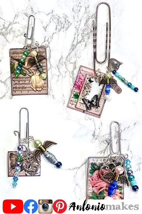 Paper Charms Diy, Junk Journal Paper Clips Diy, Diy Junk Journal Tags, Junk Journal Altered Paper Clips, Hidden Paperclip Embellishments, Paper Clip Art Ideas, Embellished Paper Clips, Paper Embellishments Diy, Junk Journal Charms Diy