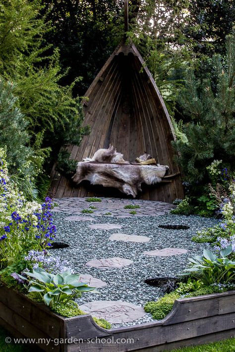 #Chelsea Flower Show 2014, Sadie Mary Stowell, Viking Cruises Norse #garden Viking Garden Ideas, Viking Landscape, Viking Garden, Viking Ideas, Medicine Aesthetic, Viking Aesthetic, Forest Cottage, Viking Cruises, Scandinavian Style Home