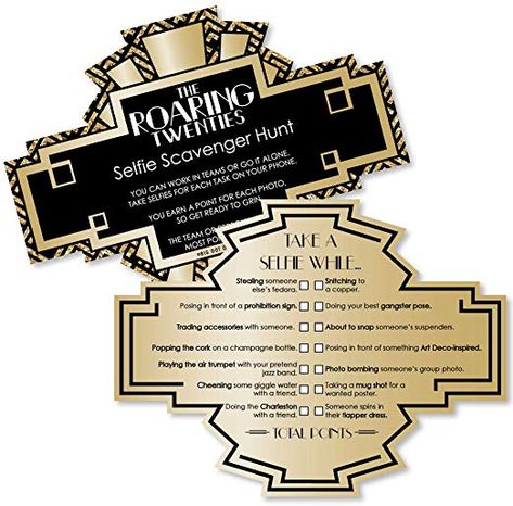 Selfie Scavenger Hunt, Scavenger Hunt Party, Jazz Party, Art Deco Party, Scavenger Hunt Games, 20s Party, Roaring 20s Party, 1920s Party, Roaring 20's