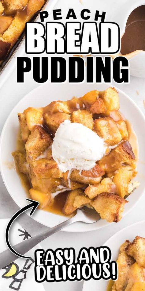 Traditional Bread Pudding Recipe, Peach Bread Pudding, Slow Cooker Bread Pudding, Peach Bread Puddings, Traditional Bread Pudding, Cinnamon Bread Pudding, Raisin Bread Pudding, Peach Bread, Bread Pudding Easy