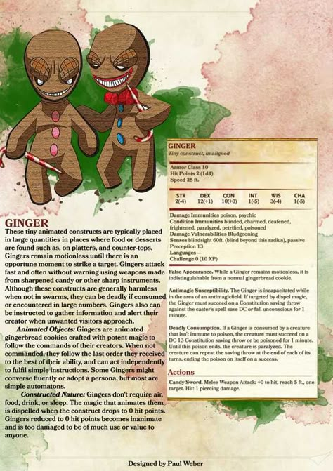 D&D Christmas monsters! - Imgur Christmas Dnd, Bread Character, Dnd Christmas, Dnd Food, Dnd Enemies, 5e Monsters, Dm Ideas, Dnd Stats, Dnd Monster