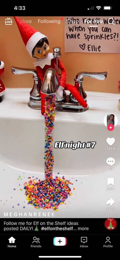 Elf Water Faucet Sprinkles, Elf On The Shelf With Sprinkles, Skittles Elf On The Shelf, Elf On The Shelf Sprinkles, Elf Sprinkles, Twin Humor, Melted Snowman, Awesome Elf On The Shelf Ideas, Elf Fun