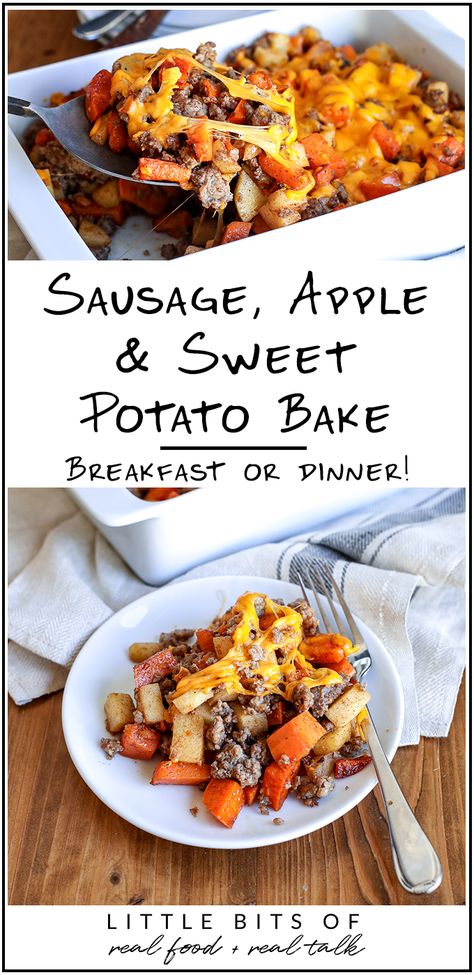 Breakfast Casserole With Sweet Potatoes, Sausage Sweet Potato Casserole, Ground Sausage And Sweet Potato Recipes, Apple Sweet Potato Bake, Sweet Potato Sausage Casserole, Sweet Potato And Sausage Recipes, Apples And Sweet Potato Recipes, Sweet Potato And Italian Sausage, Sweet Potato Sausage Breakfast Casserole