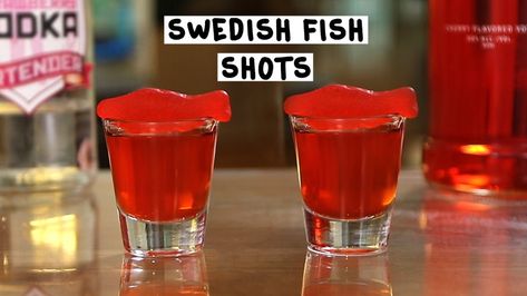 Swedish Fish Shots - Tipsy Bartender Swedish Berry Shooter, Shooters Alcohol Recipes, Alcohol Shooters, Vodka Fruit Punch, Tipsy Bartender Drinks, Alcoholic Shots, Fruity Shots, Fish Cocktail, Vodka Mixers