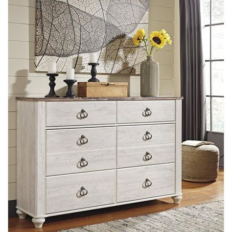 Signature Design by Ashley Willowton B267-31 Dresser White Bedroom Dresser, Dresser Cream, Two Tone Dresser, King Sleigh Bed, Queen Sleigh Bed, Estilo Shabby Chic, Six Drawer Dresser, Queen Panel Beds, Dresser Sets