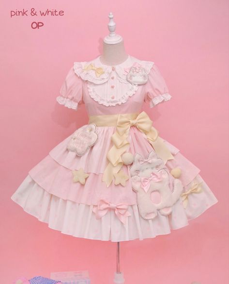 #lolita #cats #dress #fashion #kawaii Frilly Dress Aesthetic, Kawaii Dress Casual, Kawaii Mini Dress, Kawaii Clothes Dresses, Kawaii Dress Pastel, Pink Kawaii Dress, Lotia Dresses, Sanrio Dress, Pink Dresses For Kids