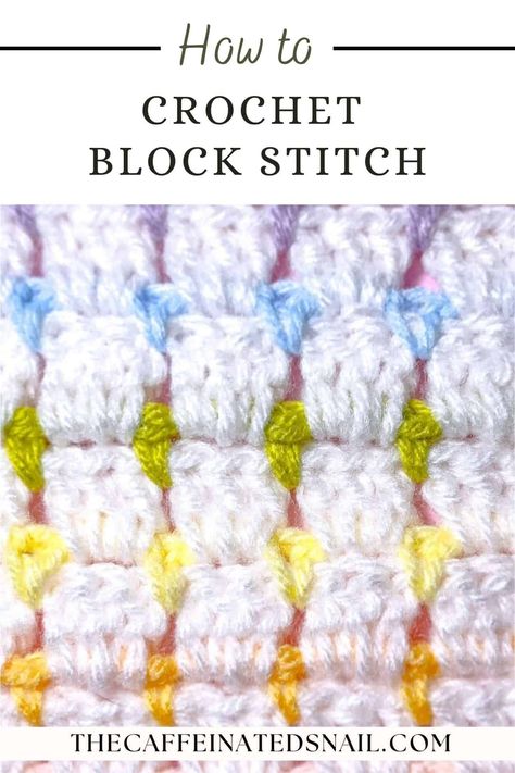 The Block Stitch in Crochet is a 2 row repeat stitch that creates a lovely block motif with a peek-a-boo of a different color. You can keep it simple with 2 colors or make it as colorful as you want by switching the colors every row. Crochet Block Stitch Rectangle, Crochet Block Stitch Pattern, Block Stitch Crochet Pattern, Block Stitch Crochet Blanket, Block Stitch Crochet, Crochet Blanket Diagram, Crochet Block Stitch, Block Stitch, Interlocking Blocks