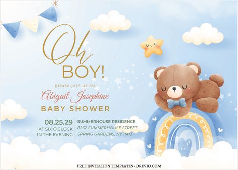 Nice (Free Editable PDF) Cute Baby Bear's Journey Birthday Invitation Templates           Let’s fly high onto the whimsical world of our adorable Teddy Bear-themed birthday invitation templates! These delightful designs are sure ... Bear Theme Invitation, Free Edit, Edit Design, Joyous Celebration, Blue Bear, Free Invitation Templates, Boho Blue, Bear Theme, Cute Teddy Bears