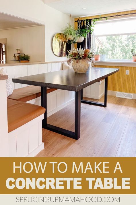 Concrete Dining Table Diy, Diy Concrete Dining Table, Concrete Top Dining Table, Richmond House, Concrete Table Top, Inexpensive Decor, Concrete Dining Table, Diy Dining Table, Concrete Table