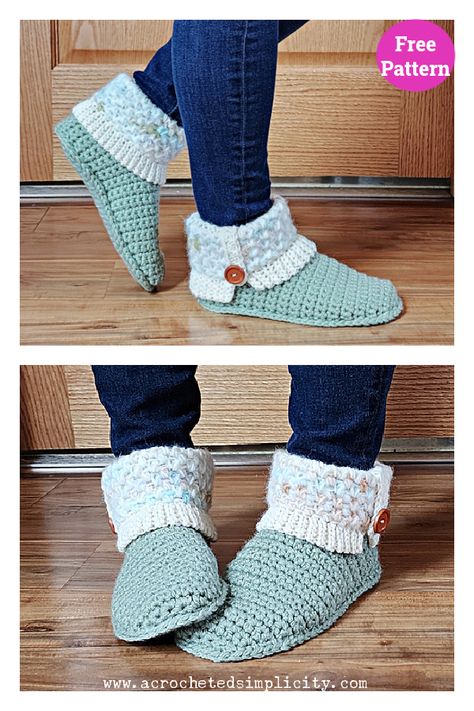 Crochet Slip On Slippers, Slipper Pattern Crochet, Slipper Boots Crochet Pattern Free, Crochet Adult Booties Free Pattern, Crochet Boot Slippers Free Pattern, Crochet Ballet Slippers Free Pattern, Beginner Crochet Slippers, Crochet Socks Free Pattern Women, Free Crochet Patterns For Slippers