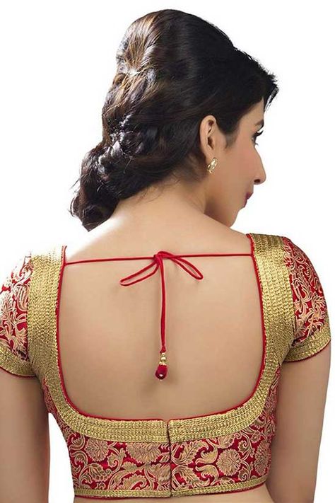 semi-brocade-enticing-blouse-with-pot Pot Neck, Banarasi Brocade, Net Blouse, Blouse Designs Catalogue, Best Blouse Designs, Saree Blouse Neck Designs, Backless Blouse Designs, Brocade Blouse, Blouse Back Neck Designs