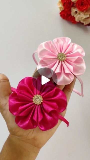 Hairband Diy, Satin Ribbon Flower, Flower Hairband, Tiara Hair, Satin Ribbon Flowers, Tiara Hairstyles, Flower Craft, Ribbon Flower, Ribbon Flowers