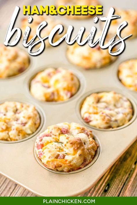 Muffin Cup Ham and Cheese Biscuits – SO GOOD! Great for breakfast, lunch or dinner. Make in a mini muffin pan for parties. There are never any left!! All-purpose flour, baking powder, salt, mayonnaise, ham and cheese. Ready in under 15 minutes! Ham And Cheese Biscuits, Ham Biscuits, Southern Buttermilk Biscuits, Homemade Pimento Cheese, Cheesy Biscuit, Muffin Cup, Buttermilk Biscuits Recipe, Easy Ham, Canned Ham