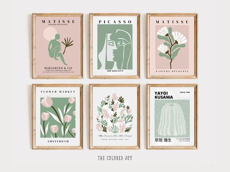 Give an instant trendy look to your living room, bedroom or dorm with this Sage Green And Blush Pink Wall Art set. Simply download, print & enjoy! Aesthetic Gallery Wall, Pink Matisse, Kusama Art, Blush Pink Wall Art, Floral Posters, Aesthetic Gallery, Market Art, Poster Flower, Market Poster