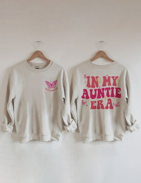 Aproudtee - In My Auntie Era Sweatshirt Auntie Era, Mom Era, Sweatshirt Style, Girl Mom, Printed Sleeves, Halloween Women, Long Sleeve Sweatshirts, Sweatshirt Fashion, Custom Shirts