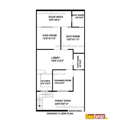 House Plan for 25 Feet by 53 Feet plot (Plot Size 147 Square Yards) 20 50 House Plan, Town House Plans, Home Map Design, 20x30 House Plans, Drawing House Plans, 20x40 House Plans, 30x40 House Plans, 2bhk House Plan, Indian House Plans