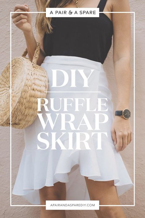 diy-ruffle-wrap-skirt Syprosjekter For Nybegynnere, Wrap Skirt Diy, Flounce Pattern, Ruffle Wrap Skirt, Diy Ruffle, Diy Fashion Trends, Skirt Pattern Free, Skirt Tutorial, Diy Vetement